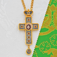 2.10.0277лфр-2/1л Крест латунный с красными камнями в позолоте