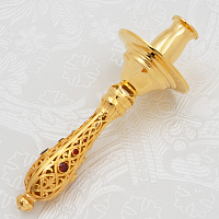 2.7.2671лп Подсвечник ручной латунный с красными камнями в позолоте