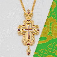 2.10.0407лп-2/1лп Крест наперсный латунный с красными камнями в позолоте