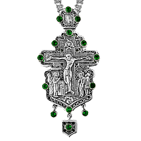 2.10.0092/41 Крест наперсный серебряный со вставками, оксидированием и цепью арт. 2.7.0241
