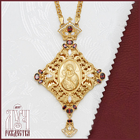 2.7.0845лф/1лп Панагия латунная с красными камнями в позолоте
