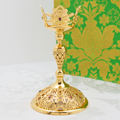 2.7.2656лп Лампада настольная латунная с красными камнями в позолоте фото 4