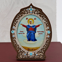 2.78.0952л Икона настольная образ Божией Матери «Спорительница хлебов» из дерева и ювелирного сплава в серебрении