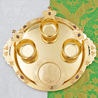 2.7.0825лп-К Набор для архиерейской запивки латунный с красными камнями в позолоте