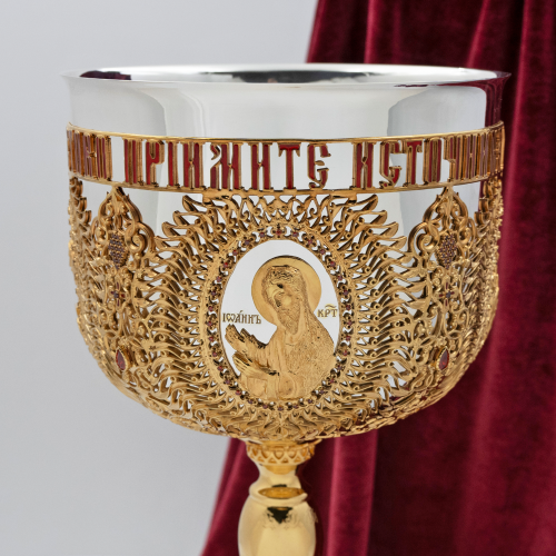 2.7.1053клпэ-К/3 Евхаристический комбинированый набор с красными камнями в позолоте на 2,5 литра фото 6