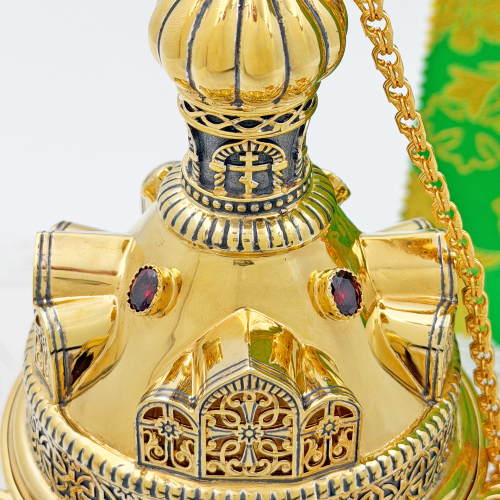 2.7.2642лпр Кадило латунное с красными камнями в позолоте фото 4