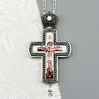 2.10.0548лр-2/1л Крест наперсный латунный с белыми камнями в серебрении