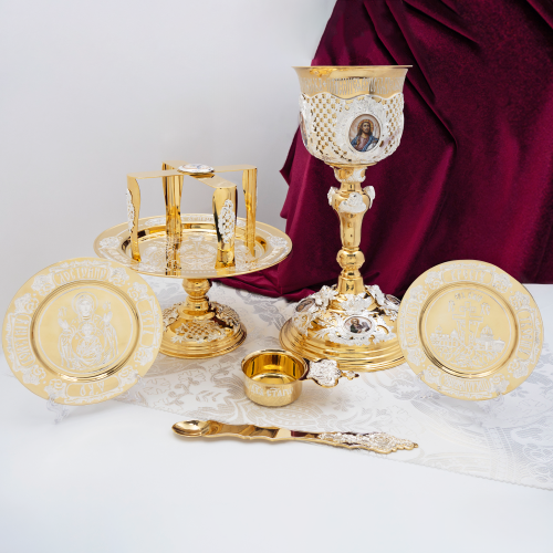 2.7.2759клп-18-К/7 Евхаристический комбинированый набор с фрагментарным серебрением на 1л