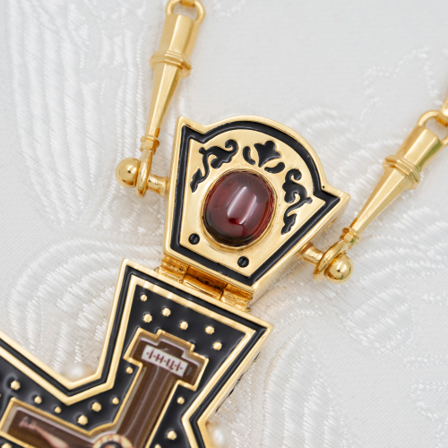 2.10.0581лпэ-2/64лп Крест наперсный латунный с вставками в позолоте фото 4