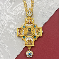 2.10.0411лп-28/41лп Крест наперсный латунный с голубыми камнями в позолоте