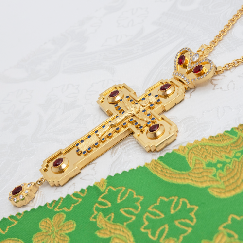 2.10.0687лп/1лп Крест наперсный латунный с вставками в позолоте фото 7