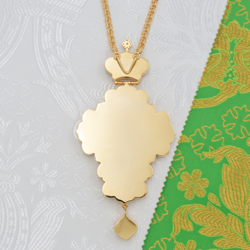 2.10.0508лп-2/1лп Наперсный крест латунный с голубыми камнями в позолоте фото 2