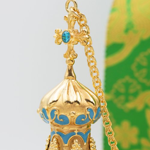 2.7.1280лпэ Кадило латунное с голубыми камнями в позолоте фото 3