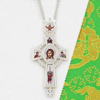 2.10.0400л-2/1л Наперсный крест латунный с белыми камнями в серебрении