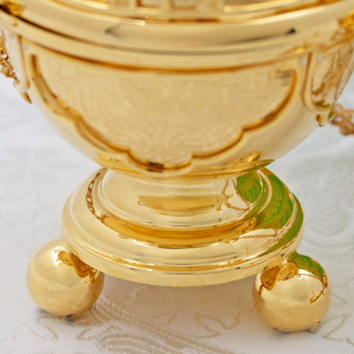 2.7.1577лп Кадило латунное с красными камнями в позолоте фото 7