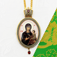 2.7.1145лпр-2/1лп Панагия латунная с красными камнями в позолоте