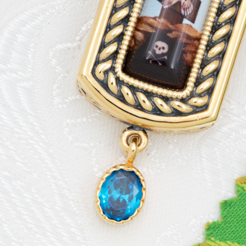 2.10.0548лпр-2/1лп Крест наперсный латунный с голубыми камнями в позолоте фото 4 2.10.0548лпр-2/1лп Крест наперсный латунный с голубыми камнями в позолоте фото 4