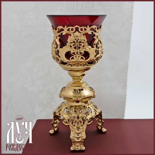 2.7.0570лп Лампада настольная латунная со вставками в позолоте