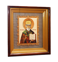 2.14.0163лп-5 Икона настенная латунная -  Святитель Николай Чудотворец.