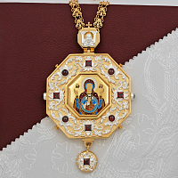 2.7.1593лп-28/41лп Панагия латунная с красными камнями в позолоте