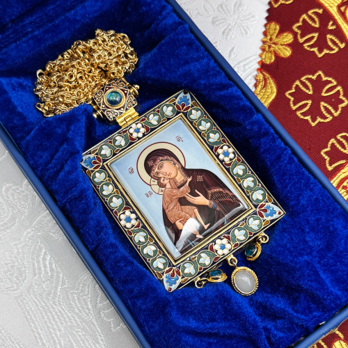 2.7.2512лп-2/64лп-М Панагия латунная в позолоте с цепью фото 7