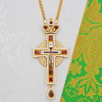 2.10.0734лп-2/1лп Крест наперсный латунный с красными камнями в позолоте