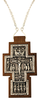 2.10.0229/90 Крест серебряный в деревянном обрамлении и цепью арт.2.7.0290