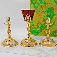 2.7.2656лп-К Напрестольный комплект латунный с красными камнями в позолоте