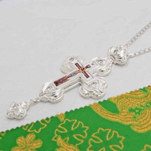 2.10.0225л-2/1л Крест наперсный латунный с белыми камнями в серебрении фото 7 2.10.0225л-2/1л Крест наперсный латунный с белыми камнями в серебрении фото 7