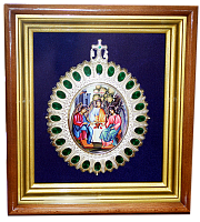 2.14.0142лэ Икона настенная латунная в серебрении - Святая Троица.
