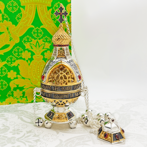 2.7.1926лфр Кадило латунное с красными камнями в позолоте