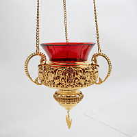 2.7.0373лп/93лп Лампада латунная с красными камнями в позолоте