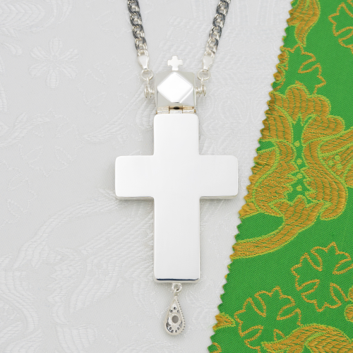 2.10.0643лр-2/1лр Крест наперсный латунный с белыми камнями в серебрении фото 6