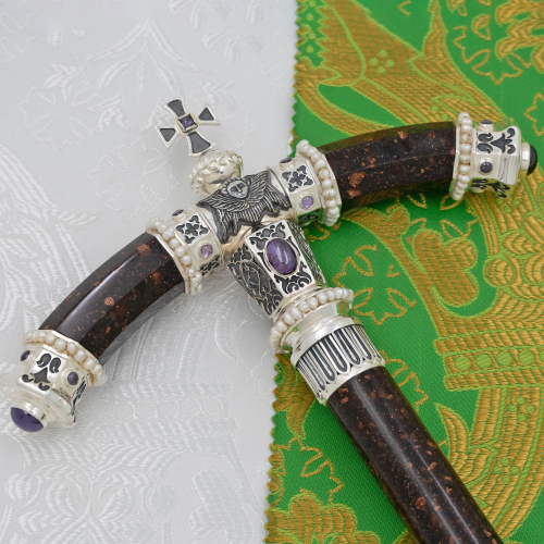 2.7.2577лрч Жезл латунный с фиолетовыми камнями и жемчугом в серебре фото 8 2.7.2577лрч Жезл латунный с фиолетовыми камнями и жемчугом в серебре фото 8