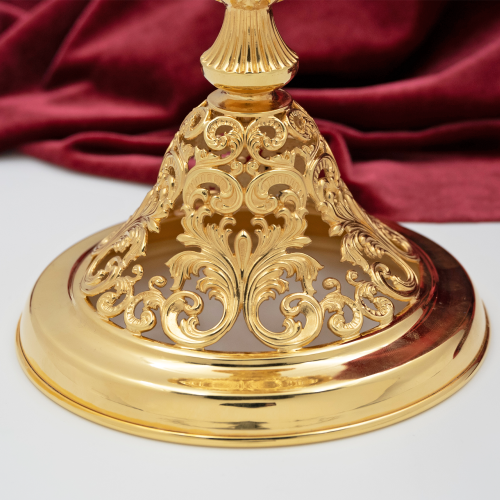 2.7.1596лп Лампада латунная с красными камнями в позолоте фото 3