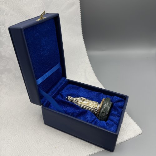 2.13.0063лп Настольная скульптура Сергий Радонежский латунная на подставке из мрамора фото 5