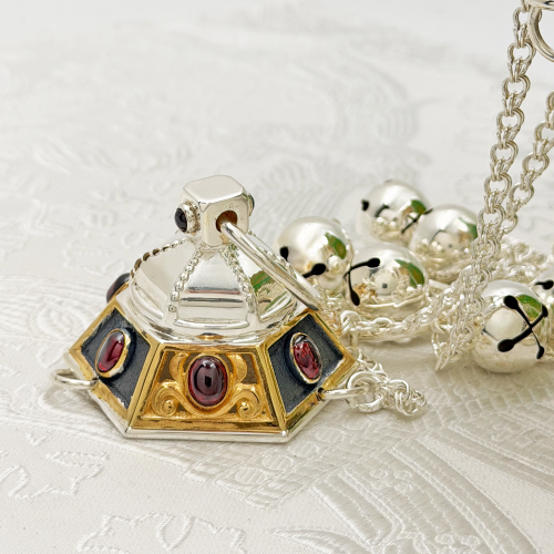 2.7.1926лфр Кадило латунное с красными камнями в позолоте фото 2