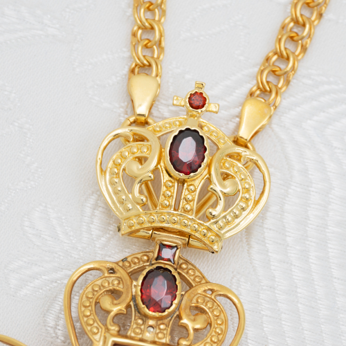 2.7.1591лп-2/1лп-К Архиерейский наперсный комплект латунный с красными камнями в позолоте фото 11