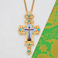 2.10.0359лп-2/1лп Крест латунный с голубыми камнями в позолоте
