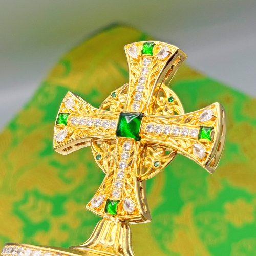 2.7.2689лп Крест на митру латунный в позолоте со вставками фото 5