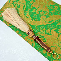 2.7.1592лпр Кропило Архиерейское латунное с красными камнями и деревянной ручкой в позолоте 