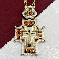 2.10.0447лп-2/1лп Крест наперсный латунный с красными камнями в позолоте