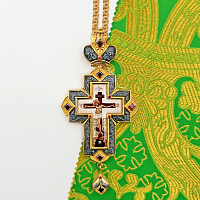 2.10.0342лпр-2/1лп Наперсный крест латунный с красными камнями в позолоте