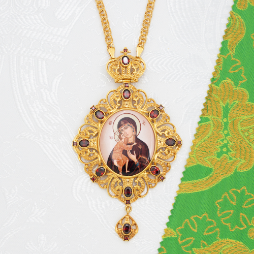 2.7.1591лп-2/1лп-К Архиерейский наперсный комплект латунный с красными камнями в позолоте фото 2