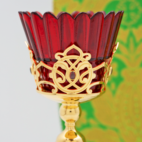 2.7.2656лп Лампада настольная латунная с красными камнями в позолоте фото 8