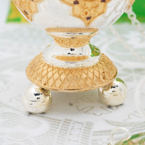 2.7.1129лф Кадило латунное с красными камнями в серебрении и фрагментальной позолотой фото 5 2.7.1129лф Кадило латунное с красными камнями в серебрении и фрагментальной позолотой фото 5