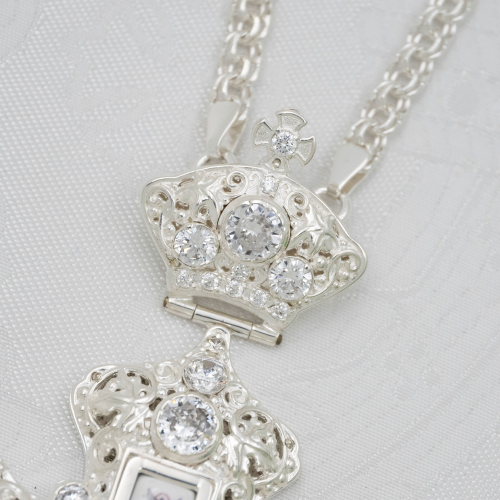 2.10.0163л-2/1л Крест наперсный латунный с белыми камнями в серебрении фото 5