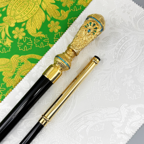 2.7.0737лп Посох латунный с голубыми камнями в позолоте