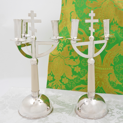 2.7.2074л-К Трикирий дикирий латунный в серебрении фото 3