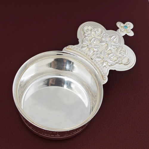 2.7.1296л Корец латунный с голубым камнем в серебрении